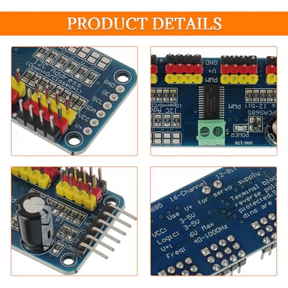 PCA9685 16 Channel PWM Servo Driver Board 12 bit IIC Interface Module Compatible with Arduino and Raspberry Pi (2pcs)