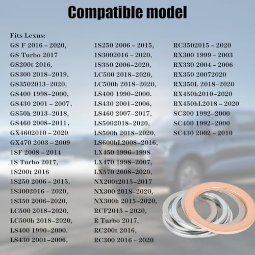 12PCS Differential Transfer Case Crush Washer Gasket Kit, OEM# 1215710010 9043024003 90430A0003 Vehicle Gaskets, Automotive Replacement Accessories, Compatible with RC350 LC500 LX450 - color: 12PCS