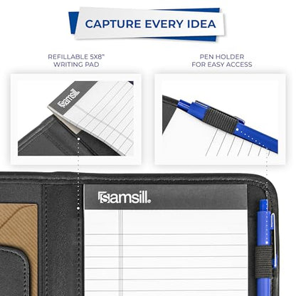 Samsill Professional Padfolio, Faux-Leather Mini Portfolio, with 5 x 8 Writing Pad, Black - size: Mini - 5 x 8 inches, style: Padfolio