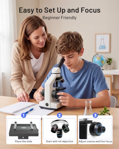 TOMLOV Compound Microscope with Coarse & Fine Focus for Adults & Students,