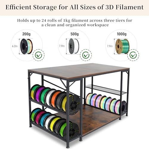 Upgraded 3D Printer Stand, Large 3D Printer Filament Storage Rack for Home Office, 2-Tier Under Desk 3D Printer Table Desk with Filament Storage for Printer Accessories Garage Workshop Studio