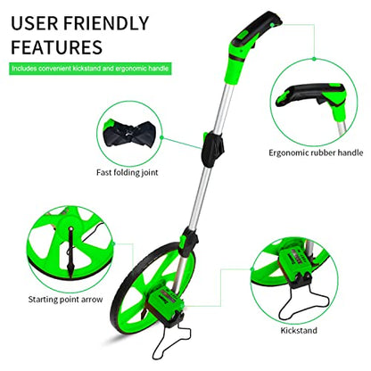 Zozen Measuring Wheel in Feet and Inches, Double Collapsible, 12.5" Green - color: Green