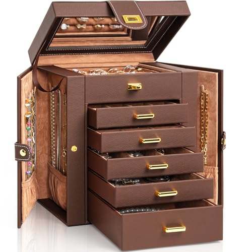 AKOZLIN 6-Tier Jewelry Box Organizer 5 Drawers Storage Brown Regular - color: Brown, size: Regular