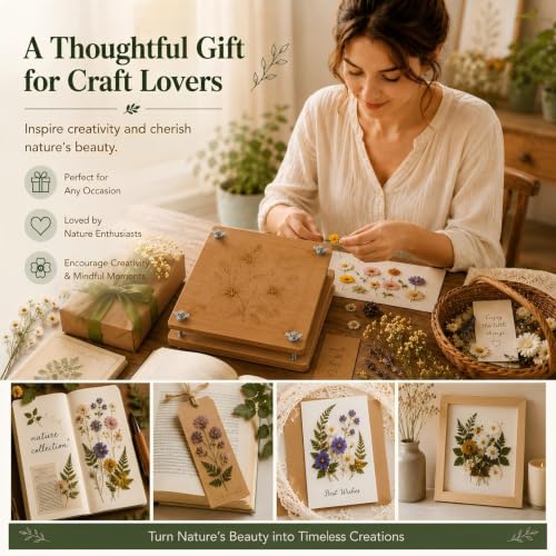 Flower Press Kit, 11" x 11" Mahogany Wooden Flower Pressing Kit with 10 Layers for Crafts, Pressed Flowers & Plant Preservation, DIY Spring Craft Art Kit for Bookmark and Frame Flower Drying - size: 11"x10.8"
