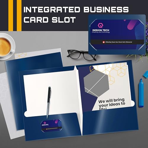 Better Office Products 2 Pocket Glossy Laminated Navy Blue Paper Folders, Box of 25, Letter Size, Dark Blue Paper Portfolios 25 Pack - color: Navy Blue