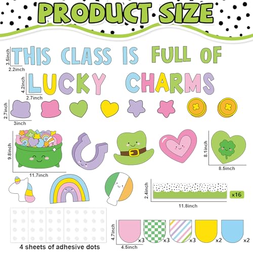 St. Patrick's Day Bulletin Board Decoration Lucky Shamrock Clover Rainbow Gold Coin Irish Clover Cutouts March Classroom Bulletin Board Set for School Chalkboard Wall Door Decoration Favor - style: St. Patrick's Day