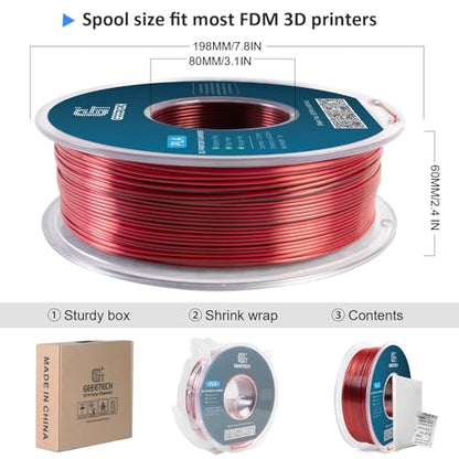 Geeetech Silk Dual‑Color PLA Filament 1.75mm, Black Red, 1KG - color: 1kg Dual Color Black-red