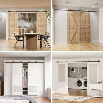 CCJH 8FT Sliding Track Double Barn Door Hardware Kit,Heavy Duty,T-Shaped Style Black - size: 8FT/96"