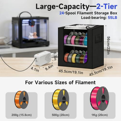3D Printer Filament Storage Box, 2-Tier Cabinet with Active External Dryer
