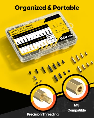 Vibit 640 Pcs M3 Brass and Nylon Standoff Kit, Male-Female & Female-Female Hex Motherboard Standoffs PCB Standoffs with Spacers Screws & Nuts, Hex Standoff Screws Assortment Kit for Circuit Boards - size: M3,640Pcs(Nylon&Brass)