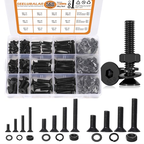 568 Pcs M4 M6 M8 Flat Head Socket Cap Screws, 10-40mm Black Screws - size: M4/M6/M8 - 568PCS - SS