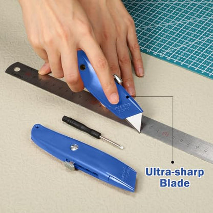 Reginary 20 Pcs Box Cutter Bulk Retractable Utility Knife, Dark Blue - color: Dark Blue