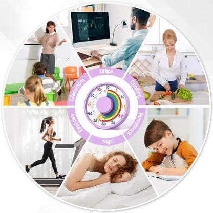 Secura 60-Minute Rainbow Visual Timer 6-Inch Mechanical Countdown Timers for Teaching, Meeting, Cooking, Working - Timer for Kids with Magnetic Backing (Purple) - color: Rainbow & Sun Purple