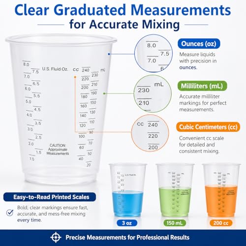 8oz Clear Plastic Measuring Cups, Graduated Mixing Cups, 100 Pack