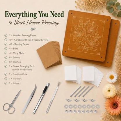 Flower Press Kit, 11" x 11" Mahogany Wooden Flower Pressing Kit with 10 Layers for Crafts, Pressed Flowers & Plant Preservation, DIY Spring Craft Art Kit for Bookmark and Frame Flower Drying - size: 11"x10.8"