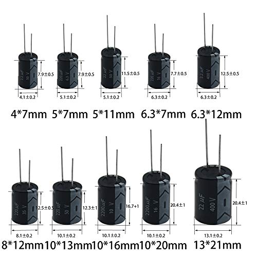 Electrolytic Capacitors 2.2uF 22uF 220uF 2200uF 6.3V 10V 16V 25V 50V 63V 100V 250V 400V Used in Toys Home Appliances Smart Meters Lighting Audio18Value 300Pcs XUANSN Capacitor Kit