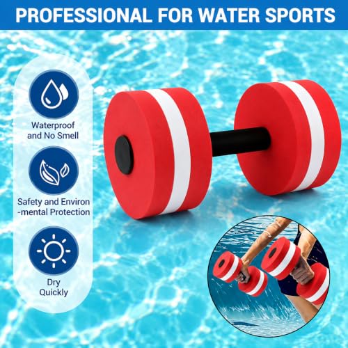 2Pc Water Dumbells Water Aerobic Exercise Foam Dumbbell Pool Resistance Aquatic Dumbbell EVA Yoga Barbell Exercise Fitness Equipment Exercises Equipment for Weight Loss - color: Red