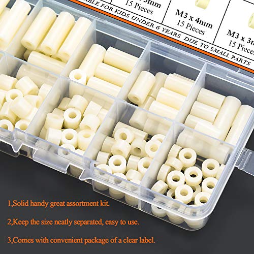 HELIFOUNER 120 Pieces Nylon Round Spacer Standoffs Assortment Kit for M3 Screws