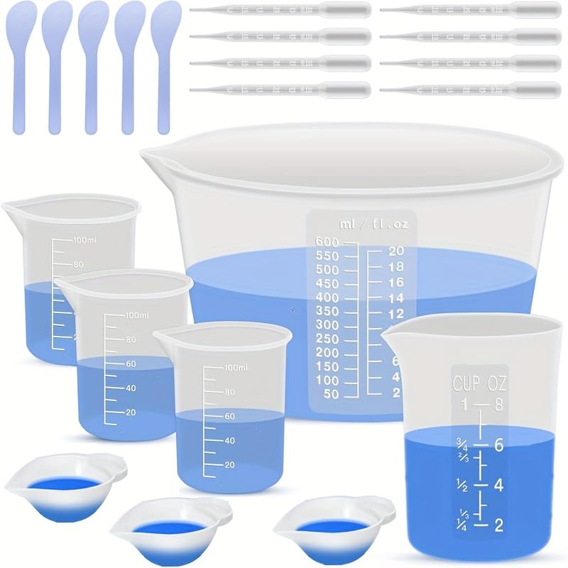 Clear Plastic Measuring Cups Kit, High Precision Graduated Beaker Set with Scale, Multipurpose Measuring Tools for Resin Mixing, Baking & Kitchen Use