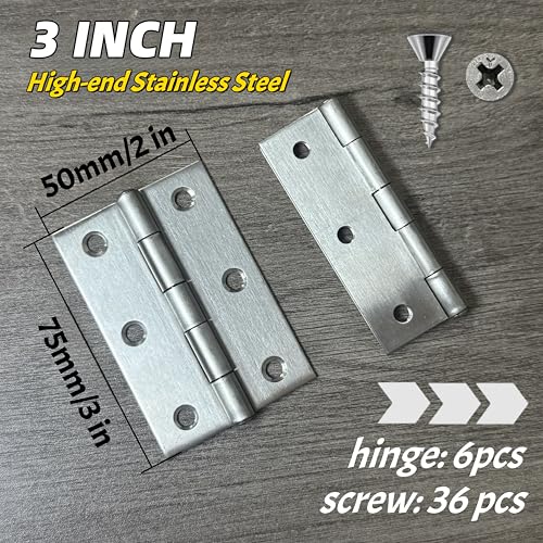 6 PCS 3 inch Stainless Steel Butt Door Hinges with Screws, Brushed/Satin Finish, 1.3mm Thick Small Cabinet & Box Hinges, Silver - color: Silver, size: 3IN-6PCS