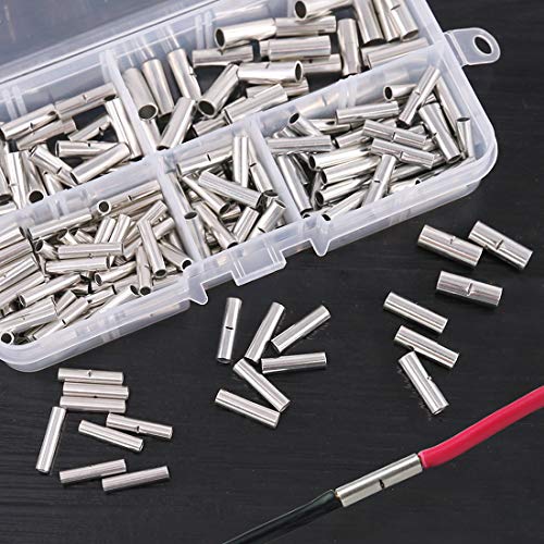 Glarks 220Pcs Non-Insulated Butt Connectors Assortment Kit, 22-16/16-14/14-12/12-10 AWG Gauge Seamless Uninsulated Electrical Wire Ferrule Cable Crimp Terminal Kit for Electrical Splice DIY