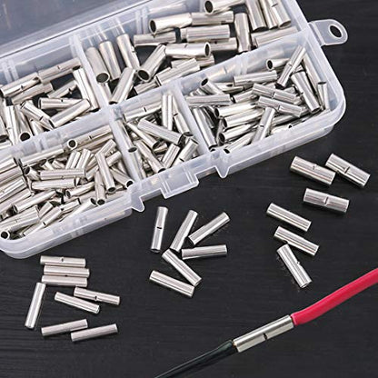 Glarks 220Pcs Non-Insulated Butt Connectors Assortment Kit, 22-16/16-14/14-12/12-10 AWG Gauge Seamless Uninsulated Electrical Wire Ferrule Cable Crimp Terminal Kit for Electrical Splice DIY