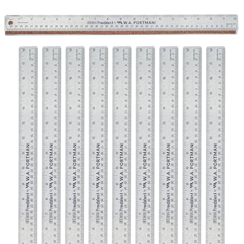 WA Portman Metal Ruler 18 Inch, 10pc Corkback Stainless Steel, Metric Ruler - size: 18" 10 PACK