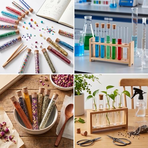 20 PCS Clear Plastic Test Tubes with Cork Stoppers, 10ml Transparent Vials Test Tube Container for Plants, Candy, Beads, DIY Decoration, Liquid Storage