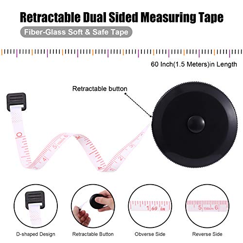 Measuring Tape Retractable, 60 Inch Soft Fabric Tape Measure for Body, Push Button Sewing Measurement Tape for Cloth Waist(3 Pack/Silver Black White) - color: Silver, Black, White