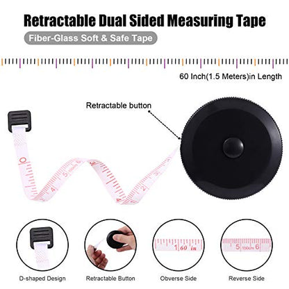 Measuring Tape Retractable, 60 Inch Soft Fabric Tape Measure for Body, Push Button Sewing Measurement Tape for Cloth Waist(3 Pack/Silver Black White) - color: Silver, Black, White