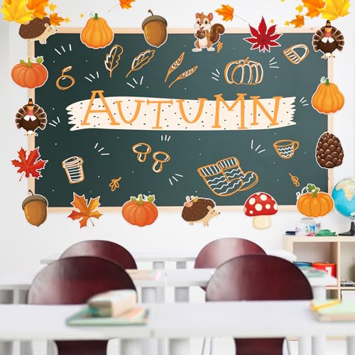 48Pcs Fall Thanksgiving Cutouts, Cute Autumn Squirrel Turkey Pumpkin Cut-Outs Fall Paper Cutouts for Thanksgiving Autumn Harvest Party Home Office Classroom Bulletin Board Chalkboard Wall Decor - style: Fall Thanksgiving