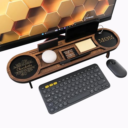 Wood Desk Organizer - Multi-Compartment Wooden Organizers for Home, Office, Cubicle Accessories - Table Caddy for Desktop and Workspace - Pencil Storage Tray (Brown) - color: Brown