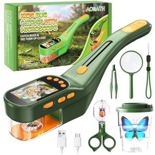 Acoath Microscope for Kids, Bug Catcher, 2.4" IPS Screen Bug Catching Kit - color: Dark Green