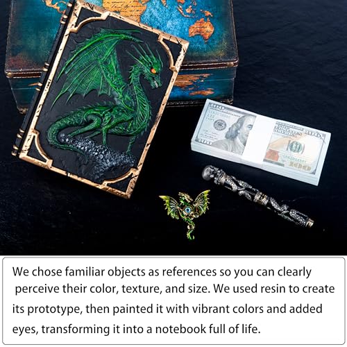 Handmade Flying Dragon Embossed Journal,Resin Engraving Notebook,Lined Paper,Hardcover Travel Notepad for Writing,Sketchbook,Collection,Gift,Decoration Diary for Man Woman A5 Size (Green with Brooch) - color: Green with Brooch