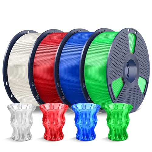 SUNLU PLA 3D Printer Filament, Clear Multicolor, 4-Pack, 4KG Total - color: Clear White+clear Red+clear Blue+clear Green, size: 4 kg