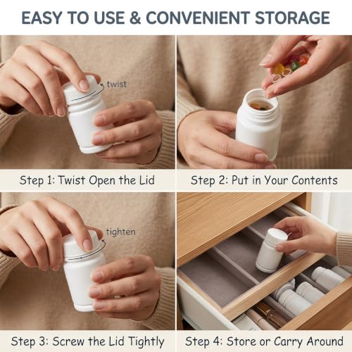 50PCS White Empty Solid Plastic Bottle Case Holder Container Vials Box with Screw Cap for Powder Sample Storage (60ml)