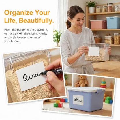 4x6 White Erasable Labels for Storage Bins, 50 Pack