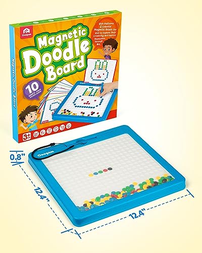 Coogam Magnetic Drawing Board, Large Magnet Doodle Board with Pen and Dot Beads, Color Shape Pattern Art Pad, Montessori Educational Traveling Toy Gift for 3 4 5 6 Years Old