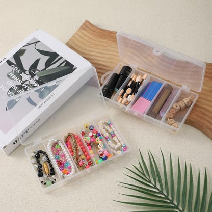 2 Pack 5 Grid Clear Plastic Dividing Storage Box, Bead Storage Containers with Lid Fishing Tackle Storages Box Fishing Lure Bait Hooks Boxes for Jewelry, Crafts (6.9 x 3.7 x 1.1 Inch)