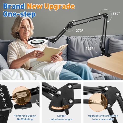 Ultra Long 3-Section Swing Arm 12X 30X Magnifying Glass with Light