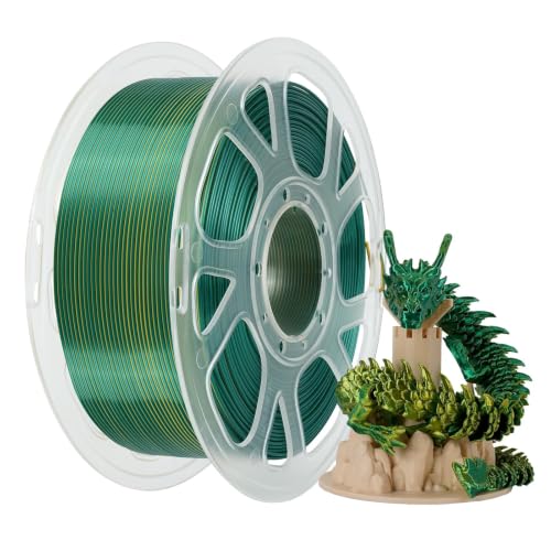 Kingroon Silk PLA Filament, Dual Color PLA Filament, Multicolor 3D Printer Filament, Dimensional Accuracy 1.75mm (+/-0.02mm) 1kg Spool(2.2lbs), Yellow Green - color: 1kg-yellow Green, size: 1KG