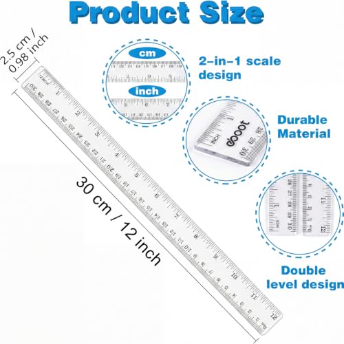 EBOOT 2 Pcs Clear Plastic Ruler Straight Ruler for School, 6 Inch, 12 Inch - color: Clear, size: 6 Inch,12 Inch