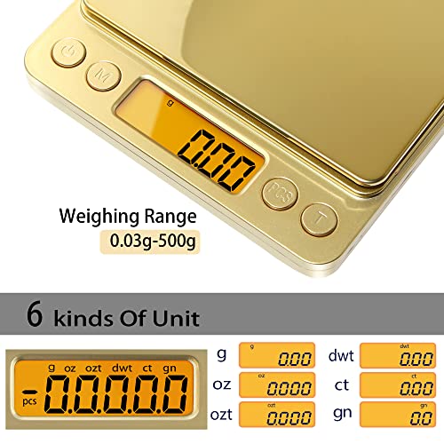 Fuzion Digital Scale .01 Gram Accuracy, 500g Small Kitchen Food Scales - color: Gold