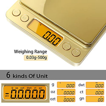 Fuzion Digital Scale .01 Gram Accuracy, 500g Small Kitchen Food Scales - color: Gold