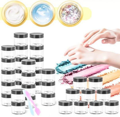 32 Pack 20g Clear Plastic Jars Containers, 20ml Travel Size Makeup Container Jars with Lids, Small Round Cosmetic Pot Jar for Cosmetic Cream Lip Balm Salve Sample Beauty Lotion,Black Lid - color: Black, size: 20g