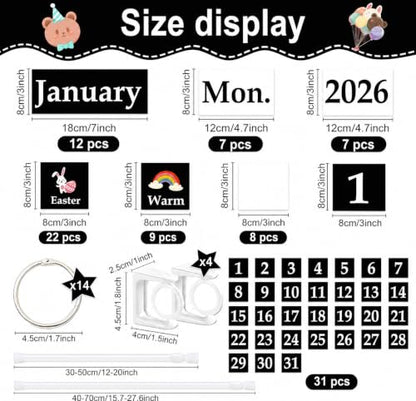 96 Cards Classroom Bulletin Board Decorations Set for Teachers,Flip Calendar with Holder for Classroom,Adjustable Calendar,Preschool Elementary Home Decor Supplies（Black and White） - style: Black and White