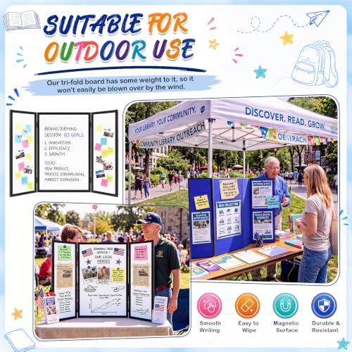 48 x 36 Trifold 3-Panel Display Board with Blue Felt Board and Storage Bag - color: White-blue, size: 48 x 36inch