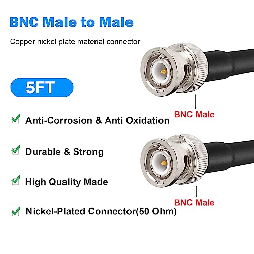 MOOKEERF RG8X BNC Male to BNC Male Coaxial Cable 5FT 50 ohm Ultra Low Loss for Antenna, RF Radio, Modem, Oscilloscope, Spectrum, Analyzer, Signal Generator - size: 5FT