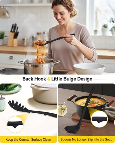 BUNDLEPRO Silicone Cooking Utensils Set, 9 Pcs Kitchen Utensils, One-Piece - color: Black