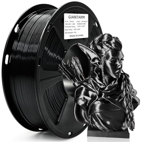 GIANTARM 3D Printer Filament, Silk Black Pla Filament, 1Kg(2.2lbs) Spool, 1.75mm Dimension Accuracy +/- 0.03mm, 3D Printing Filament - color: Silk Black, size: 1kg